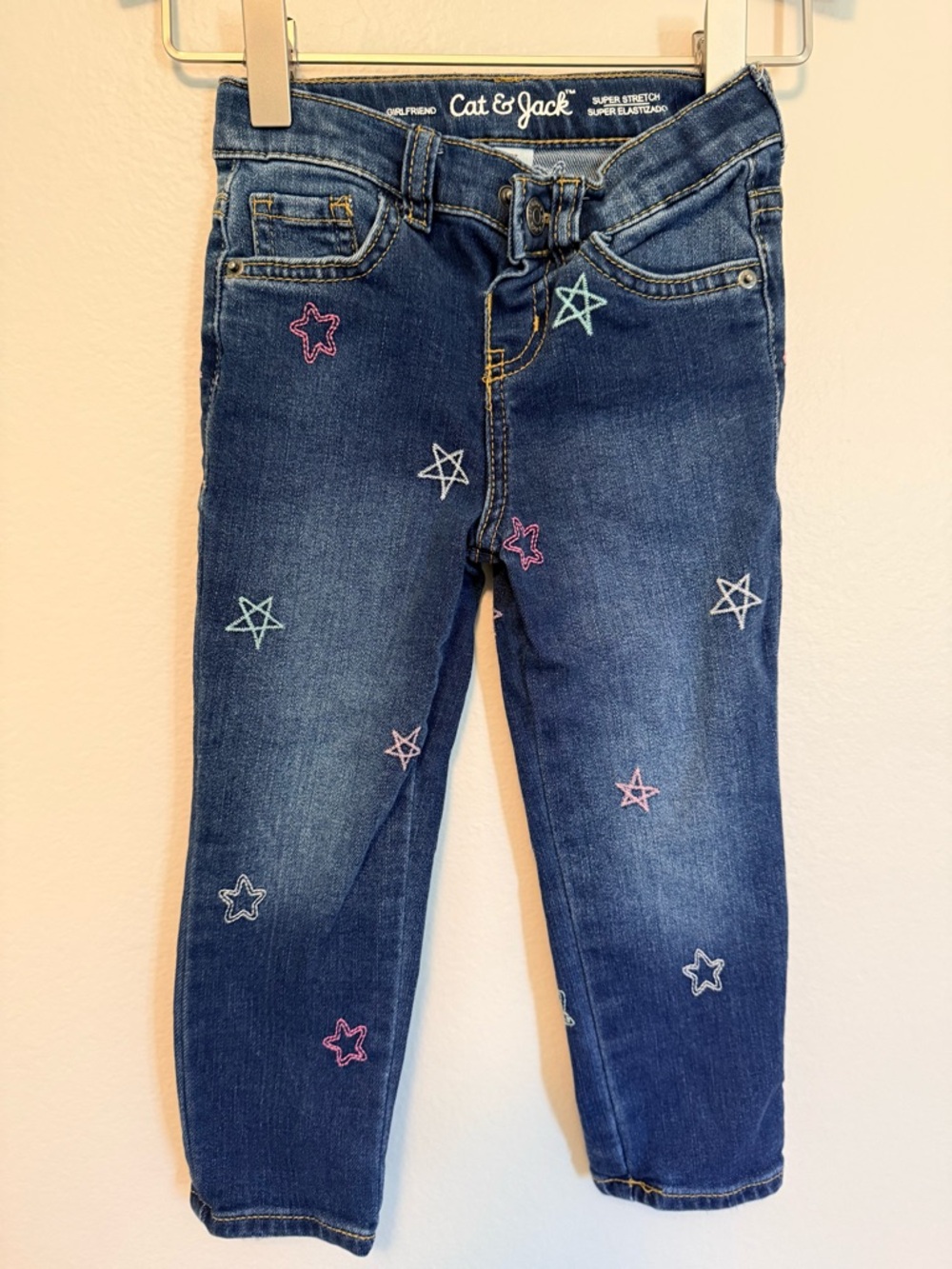 Cat & Jack Skinny Jeans with Multicolor Star Embroidery - Blue